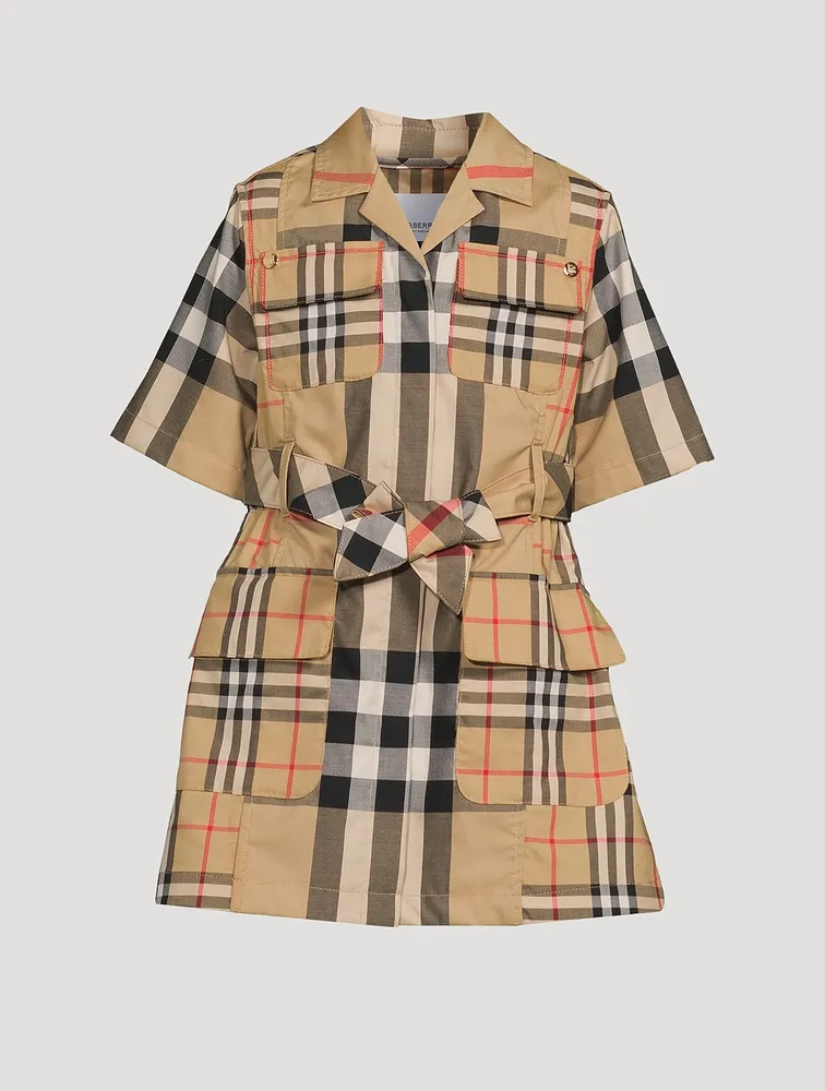 Patchwork Check Stretch Cotton Shirt Dress