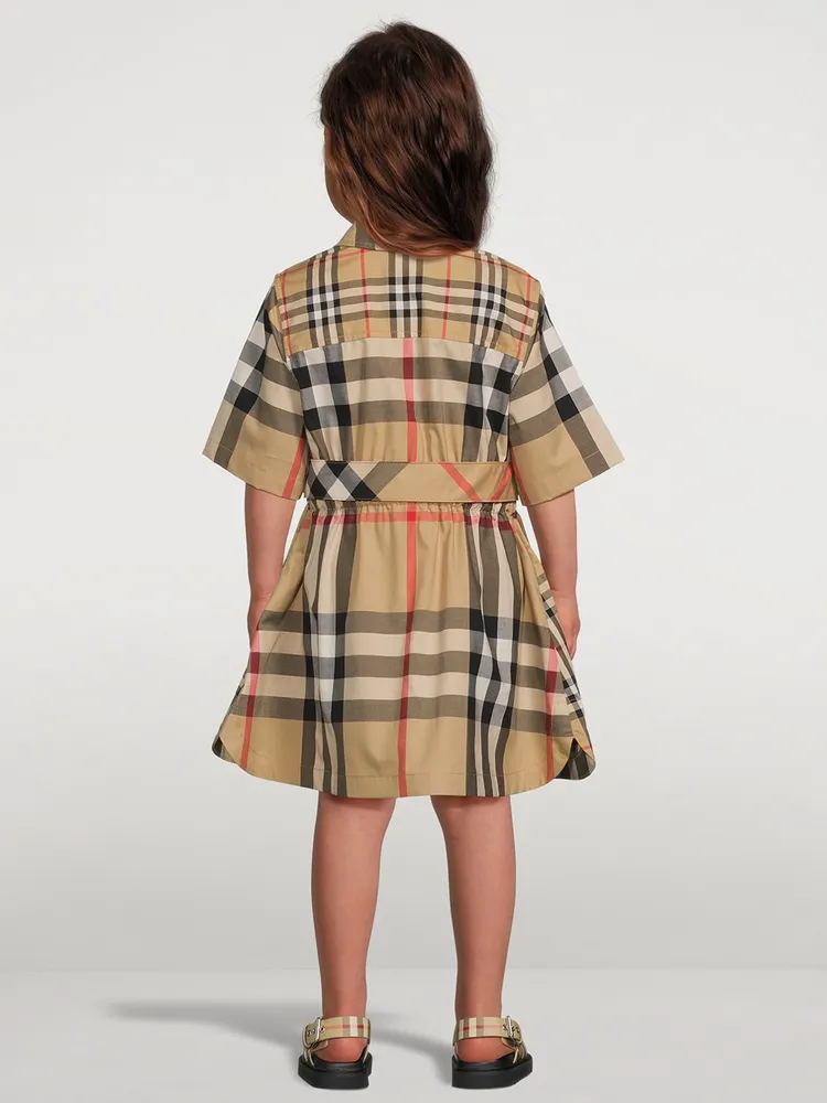 Patchwork Check Stretch Cotton Shirt Dress