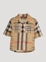 Patchwork Check Stretch Cotton Short-Sleeve Shirt