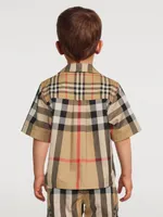 Patchwork Check Stretch Cotton Short-Sleeve Shirt