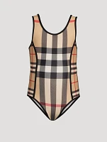 Contrast Check Stretch Nylon Swimsuit