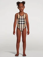 Contrast Check Stretch Nylon Swimsuit