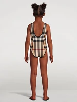 Contrast Check Stretch Nylon Swimsuit