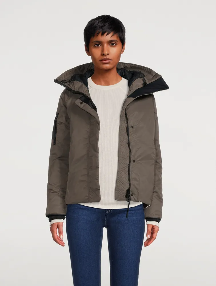 Everleigh Down Performance Satin Bomber Jacket