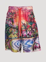 Silk Twill Shorts In Hawaiian Print