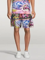 Silk Twill Shorts In Hawaiian Print