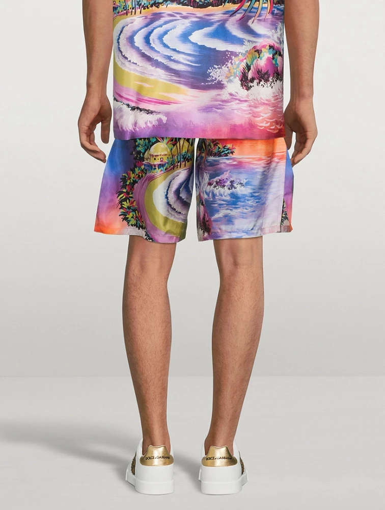 Silk Twill Shorts In Hawaiian Print