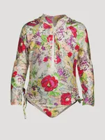 Clover Long-Sleeve Zip Swimsuit Lipstick Peony Floral Print