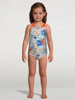 Clover Gathered Strap Swimsuit Topaz Peony Floral Print