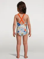 Clover Gathered Strap Swimsuit Topaz Peony Floral Print