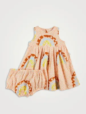 Rainbow Flowers Cotton Dress And Bloomers Set