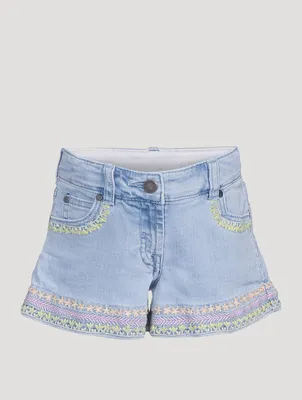 Flower Embroidered Denim Shorts