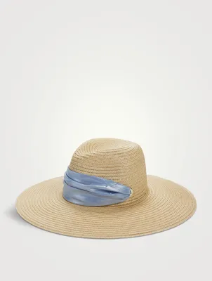 Cassidy Packable Straw Hat With Satin Scarf