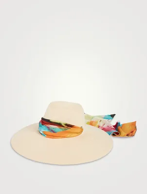 Cassidy Packable Straw Hat With Satin Scarf