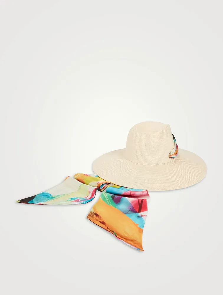 Cassidy Packable Straw Hat With Satin Scarf