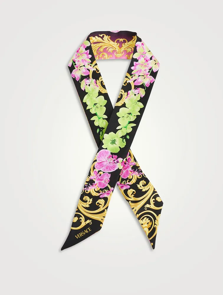 Silk Scarf Tie In Medusa Orchid Print