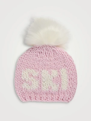 Kids Wool Beanie With Faux Fur Pom