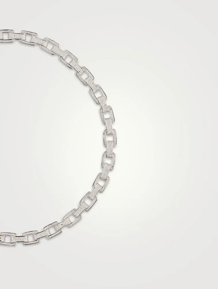 18K White Gold Pavé Diamond Deco Link Necklace