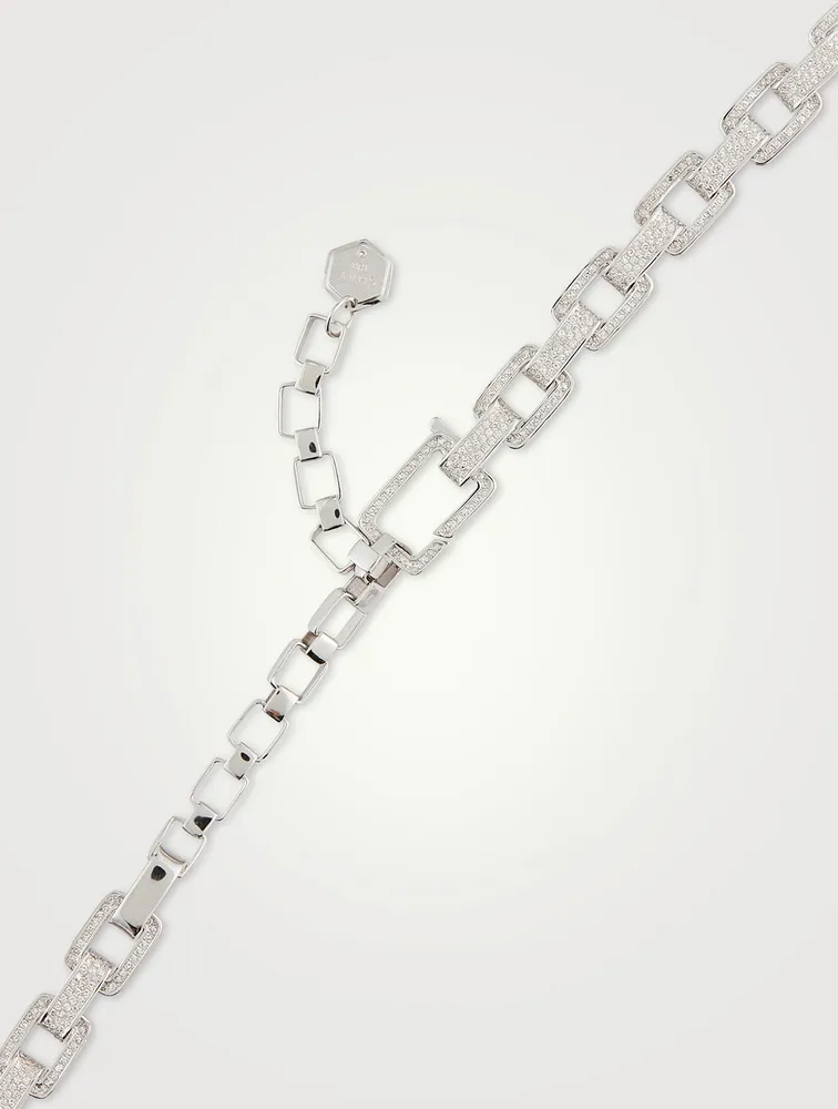 18K White Gold Pavé Diamond Deco Link Necklace