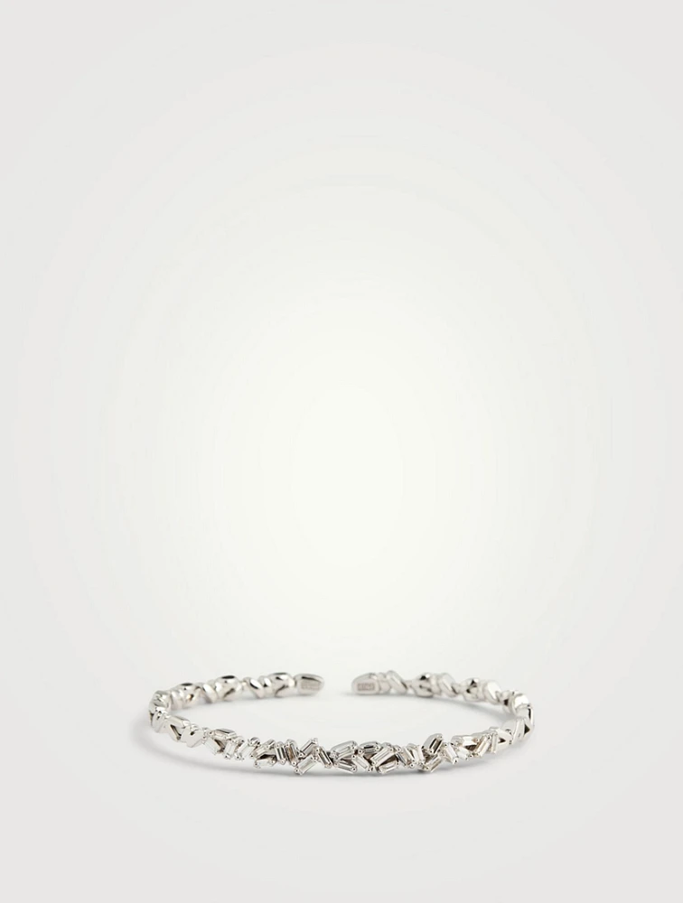 Rainbow Fireworks 18K White Gold Bangle Cuff Bracelet With Diamonds