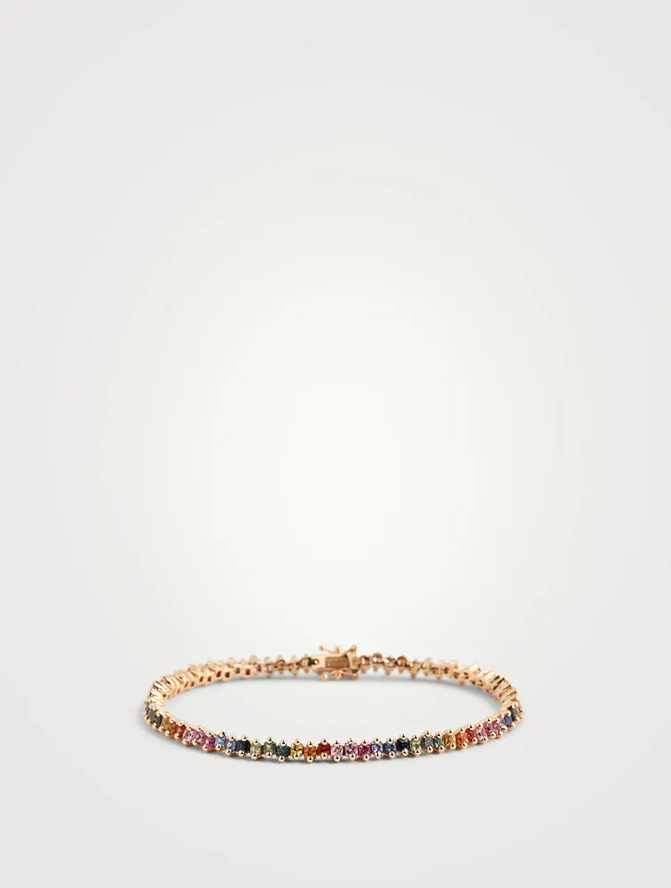 18K Rose Gold Rainbow Sapphire Tennis Bracelet