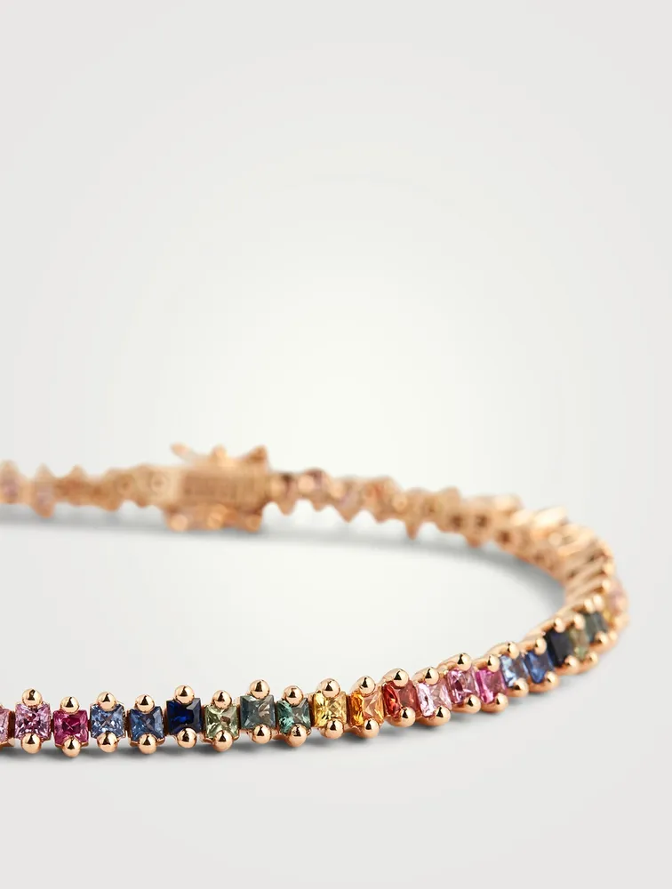 18K Rose Gold Rainbow Sapphire Tennis Bracelet