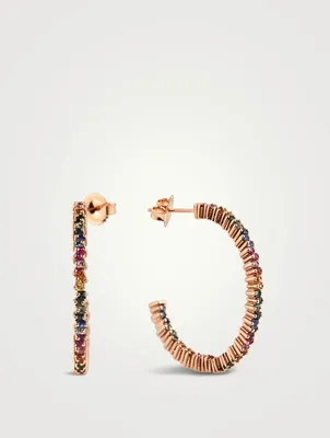 18K Rose Gold Hoop Earrings With Multicolour Stones