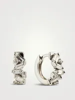 Fireworks 18K White Gold Huggie Hoop Earrings With Diamonds