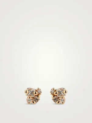18K Gold Stud Earrings With Diamonds