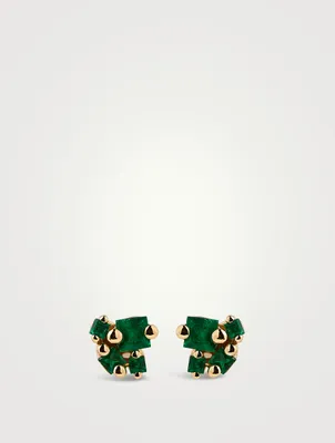 18K Gold Stud Earrings With Emeralds