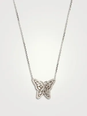 Small Fireworks 18K White Gold Butterfly Necklace With Diamonds