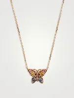 Small 18K Rose Gold Butterfly Necklace With Diamonds And Sapphire