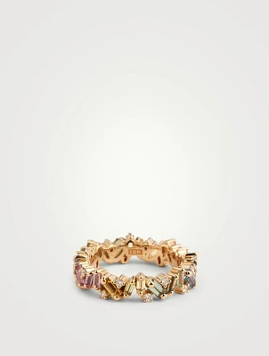Pastel Fireworks 18K Gold Frenzy Eternity Band Ring With Sapphires And Diamonds