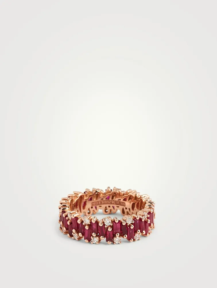 Fireworks 18K Rose Gold Eternity Band Ring With Ruby And Diamonds