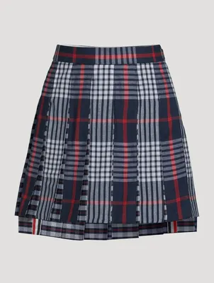 Cotton Dropped Back Pleated Mini Skirt Check Print