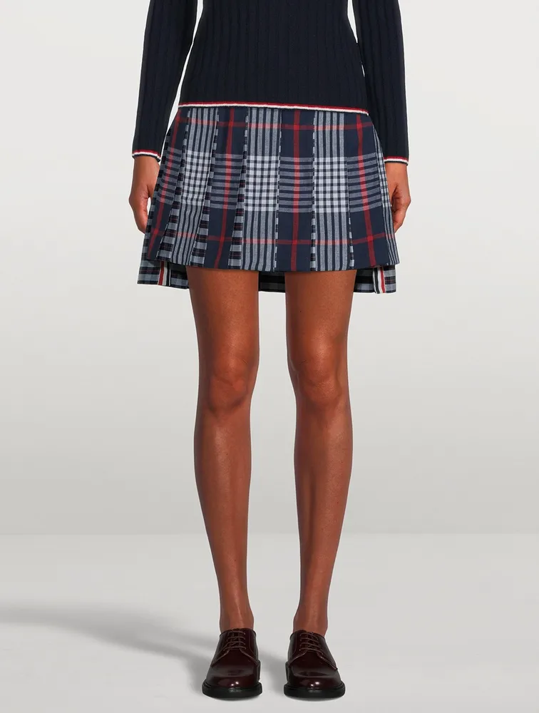 Cotton Dropped Back Pleated Mini Skirt Check Print