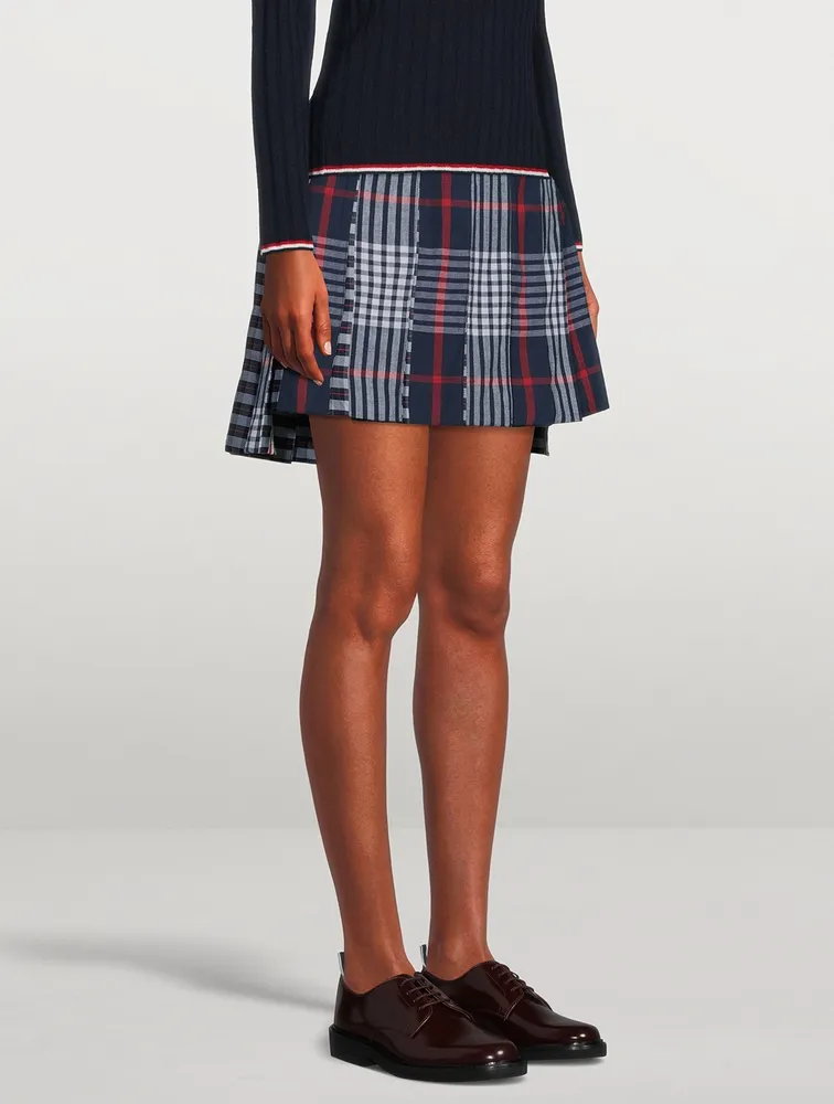 Cotton Dropped Back Pleated Mini Skirt Check Print