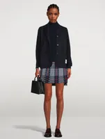 Cotton Dropped Back Pleated Mini Skirt Check Print