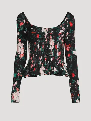 Pleated Bustier Top In Floral Print
