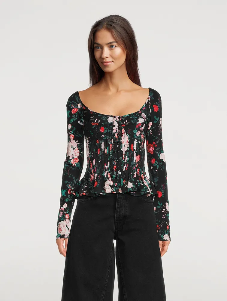 Pleated Bustier Top Floral Print