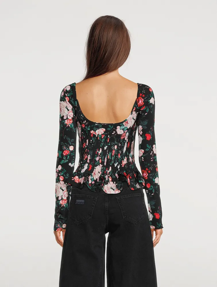 Pleated Bustier Top Floral Print