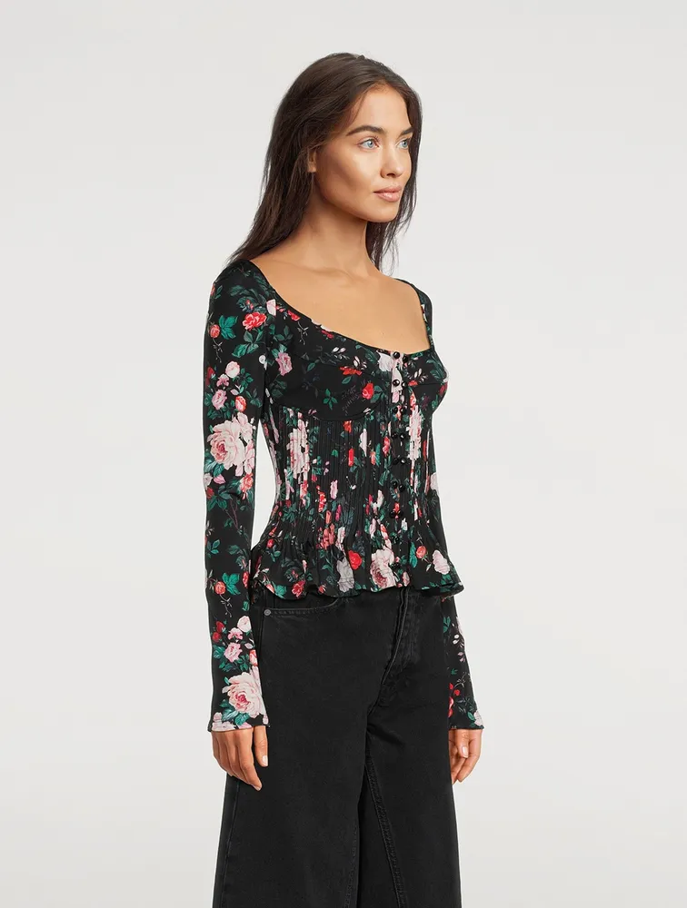 Pleated Bustier Top Floral Print