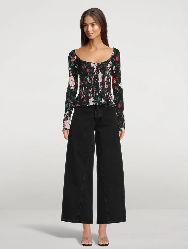 Pleated Bustier Top Floral Print