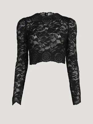 Long-Sleeve Lace Crop Top
