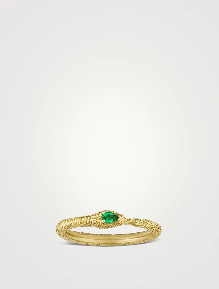 Ouroboros 18K Gold Ring With Emerald