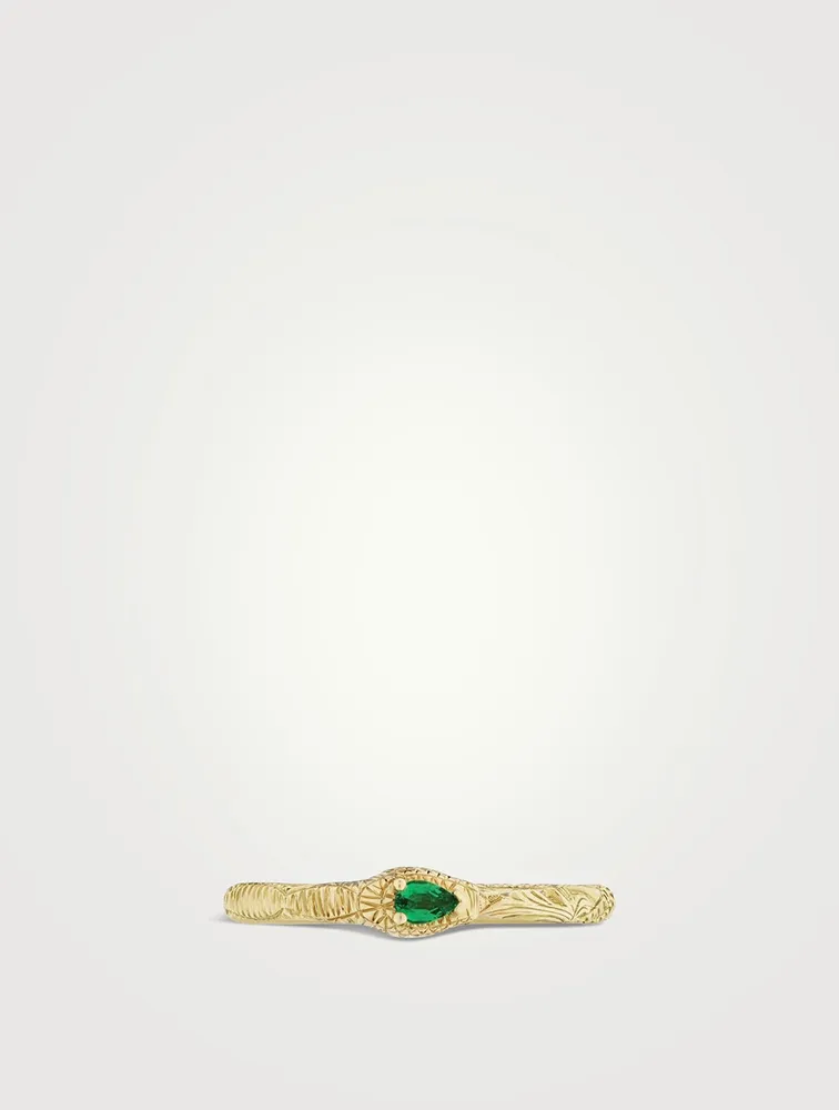 Ouroboros 18K Gold Ring With Emerald