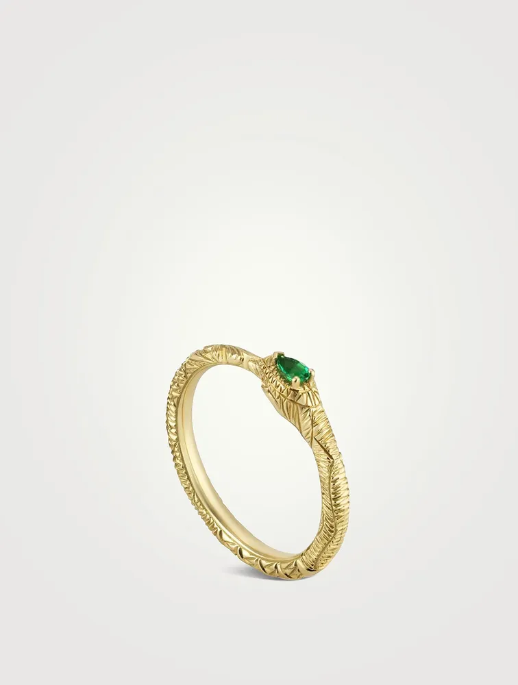 Ouroboros 18K Gold Ring With Emerald