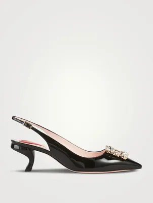 Virgule Strass Patent Leather Slingback Pumps