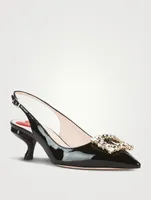 Virgule Strass Patent Leather Slingback Pumps