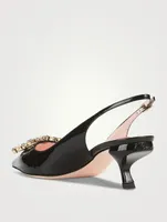 Virgule Strass Patent Leather Slingback Pumps